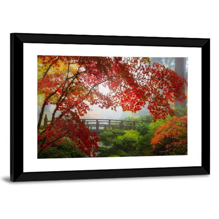 Portland Moon Bridge in Autumn Mist Wall Art as a framed print