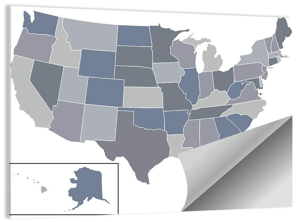 Minimalist USA Map in Blue and Grey Wall Art