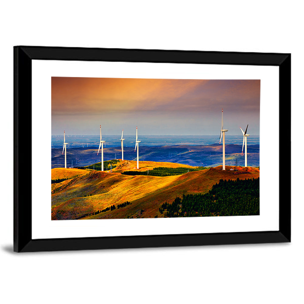 Golden Hour Wind Turbines Wall Art