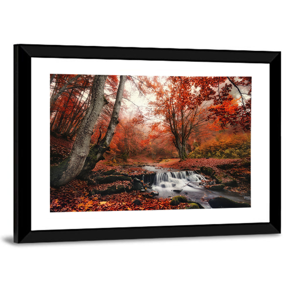 Autumn Forest Stream with Footbridge Wall Art