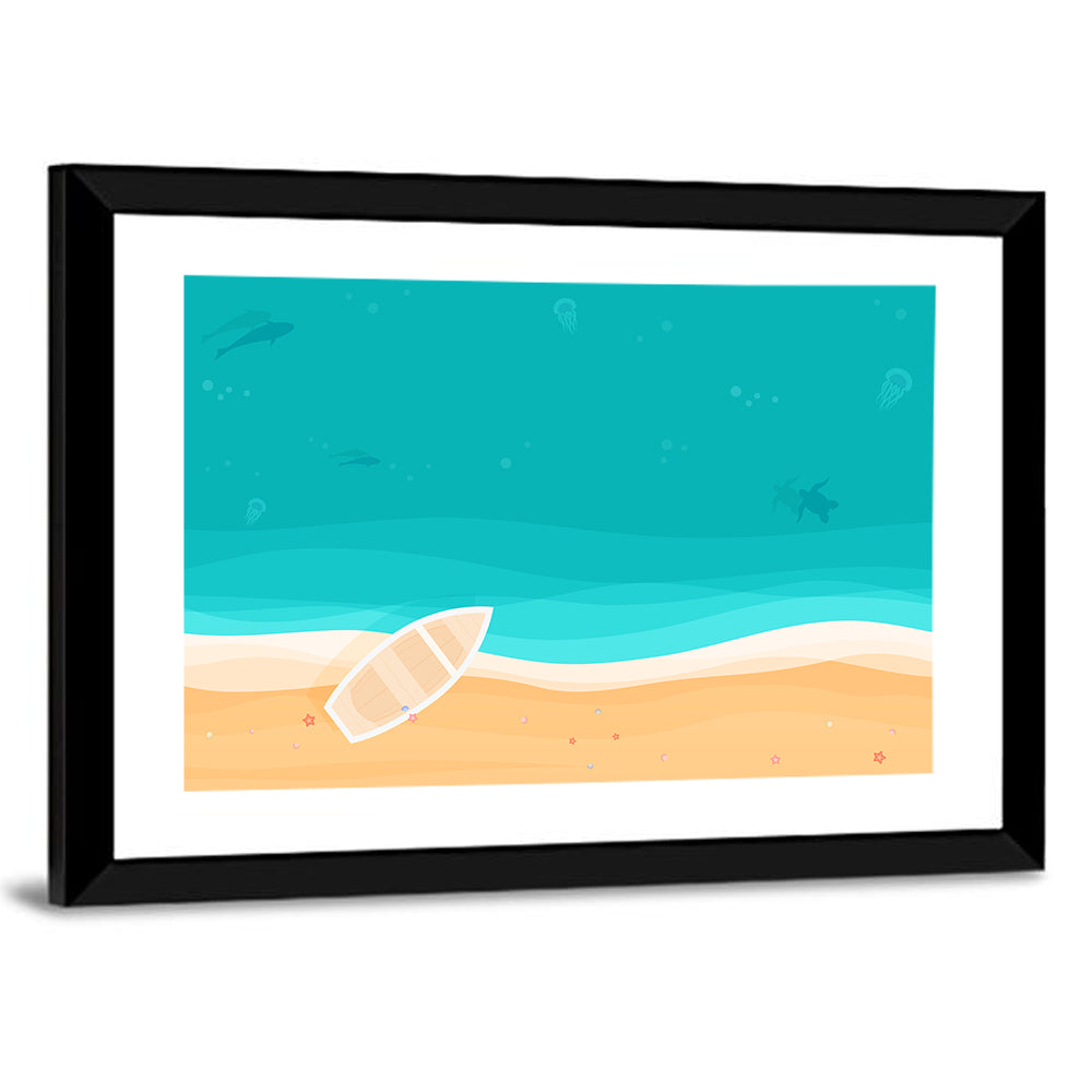 Sandy Beach Aerial Illustration Wall Art