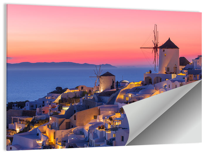 Oia Windmills at Dusk Wall Art as a poster print