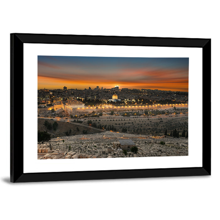 Jerusalem Sunset Over Temple Mount Wall Art as a framed print