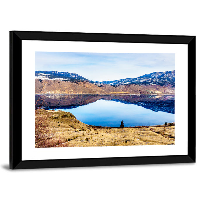 Kamloops Lake Sunset with Snow Capped Peaks Wall Art as a framed print