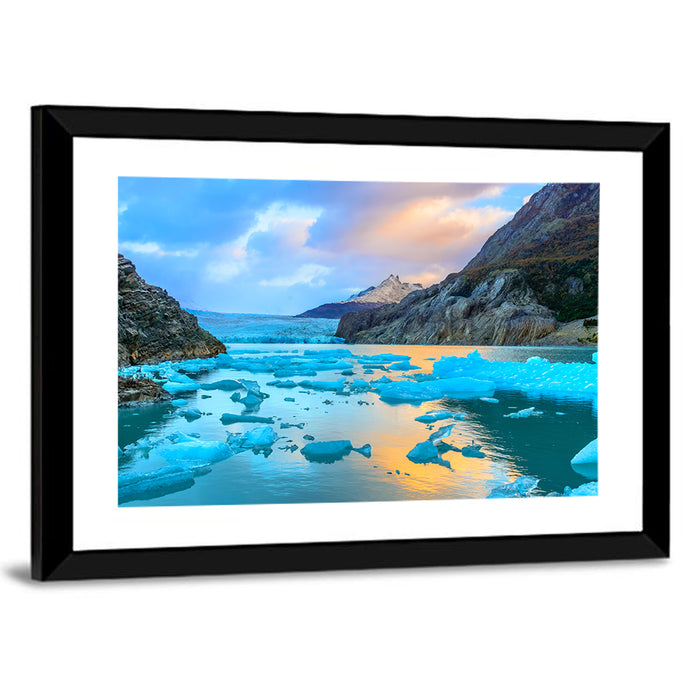 Grey Glacier at Sunset Wall Art as a framed print