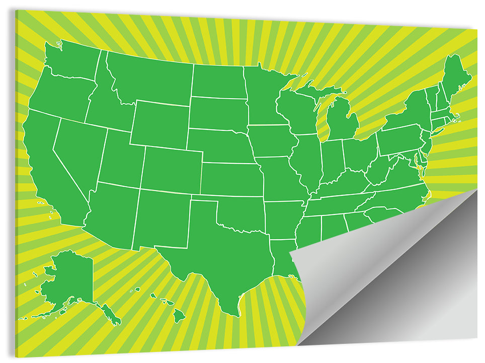 Green Sunburst USA Map Wall Art