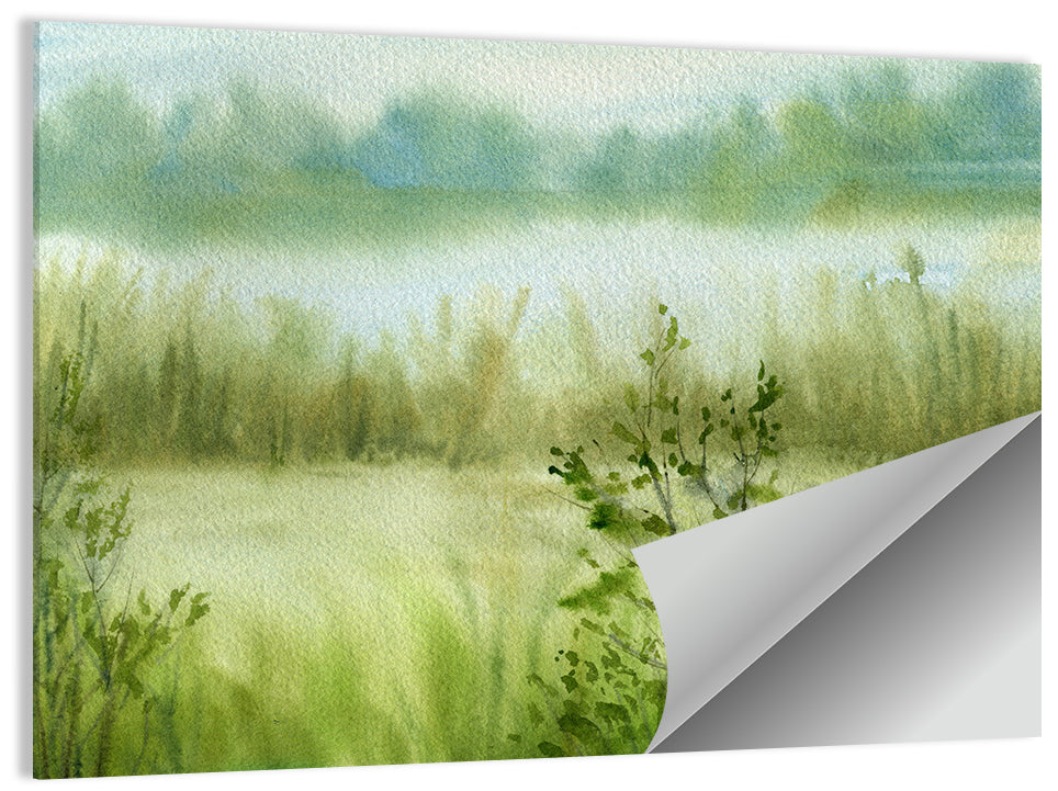 Misty River Meadow Watercolor Wall Art
