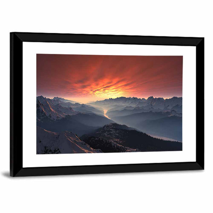 Snow-capped Mountain Sunset Wall Art as a framed print