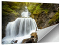 White Cascade Over Mossy Rocks Wall Art