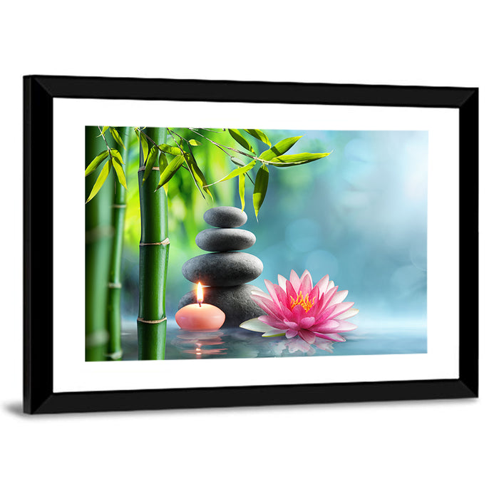 Zen Massage Stones with Waterlily Wall Art as a framed print