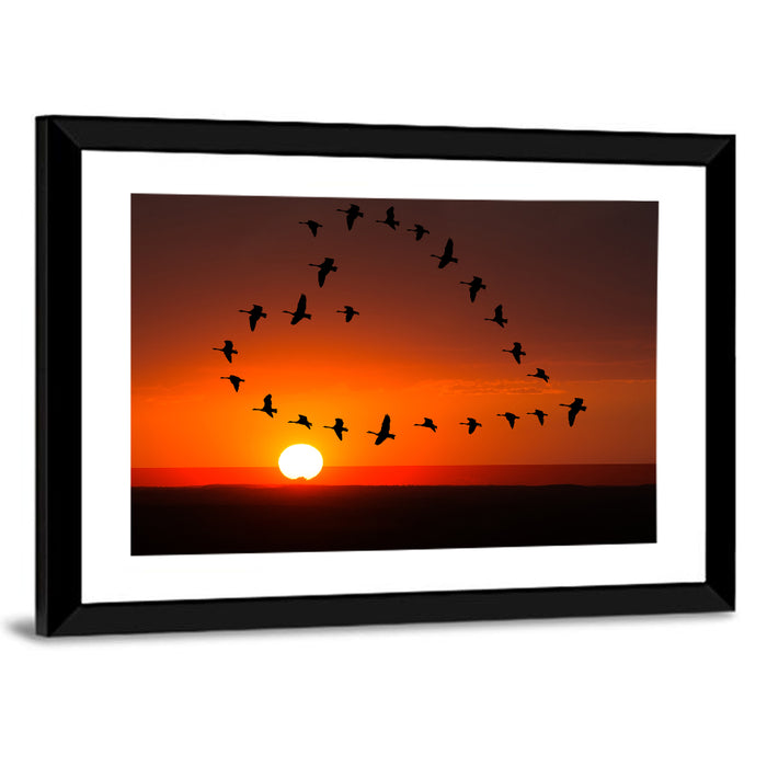Heart-shaped Flock of Birds Wall Art as a framed print