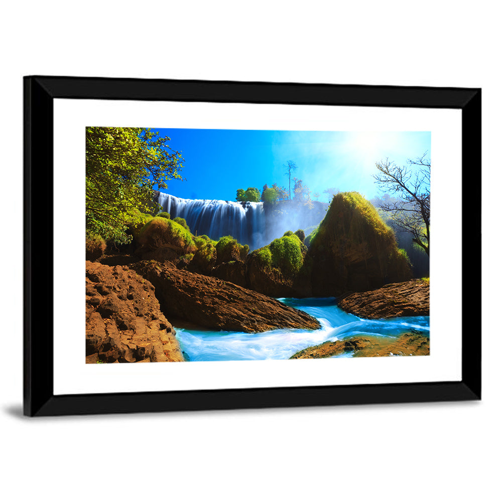 Sunlit Turquoise Waterfall Wall Art