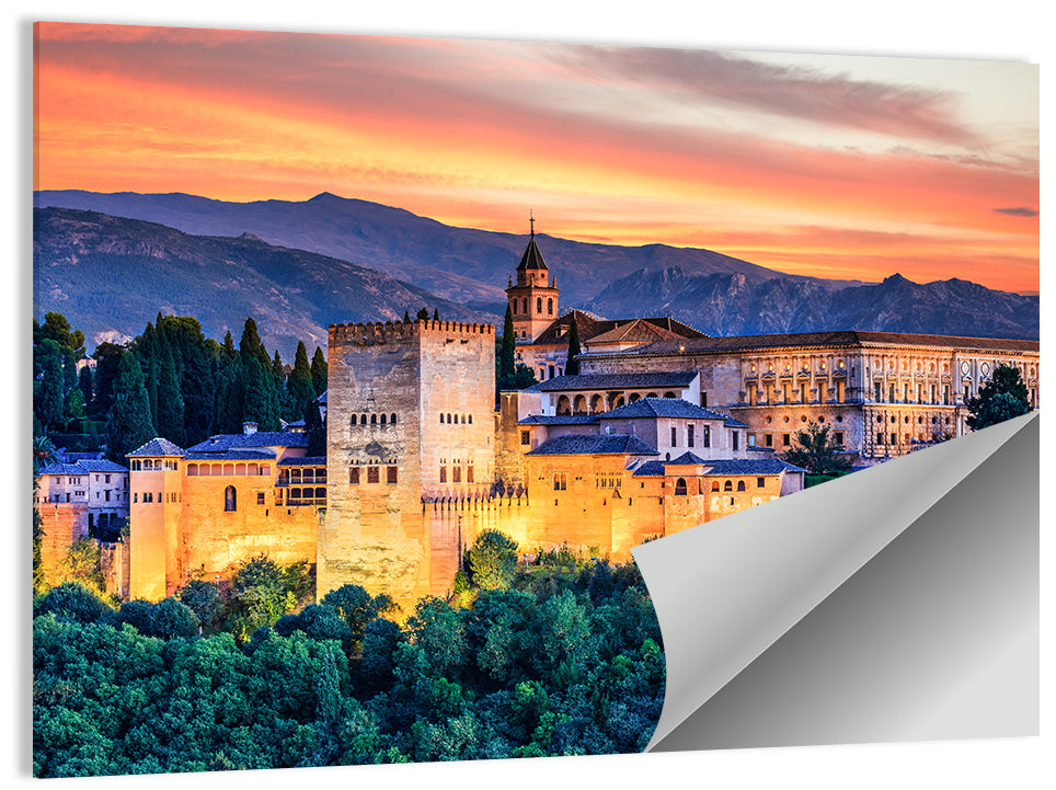 Alhambra Fortress at Golden Sunset Wall Art