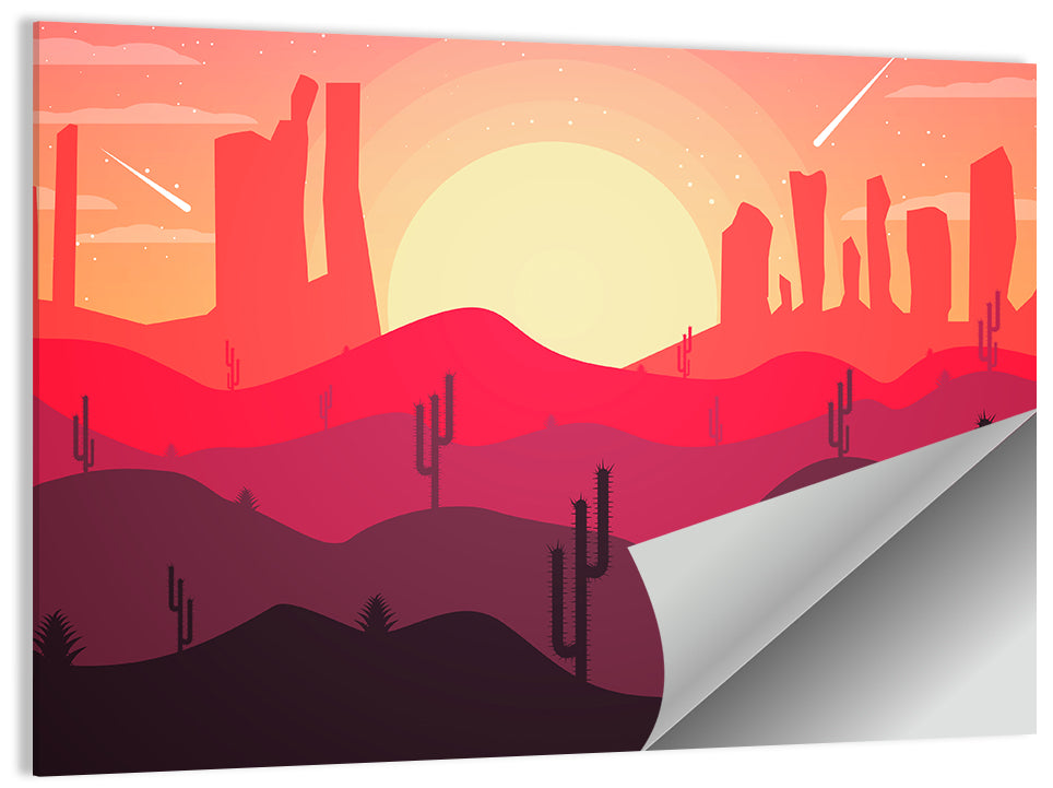 Sunset Desert Cacti Wall Art, poster print, landscape