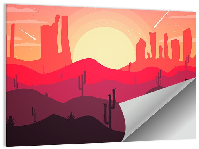 Sunset Desert Cacti Wall Art as a poster print