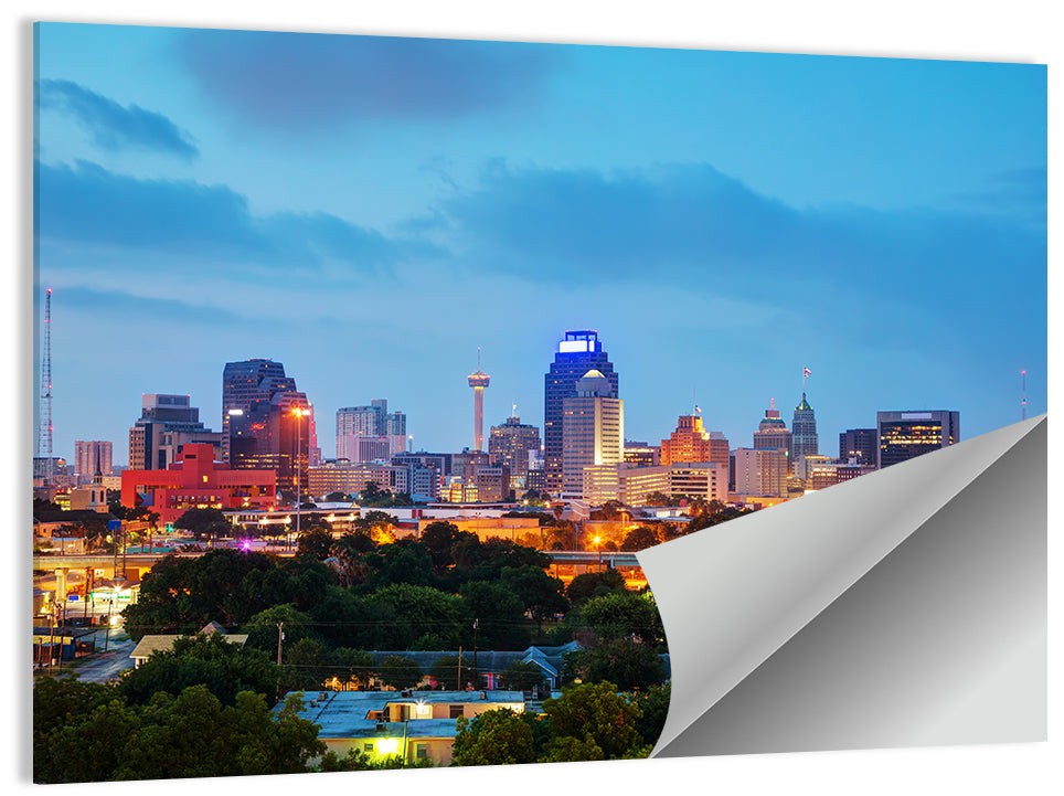 San Antonio Skyline at Dusk Wall Art
