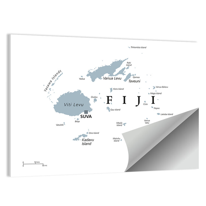 Fiji Islands Political Map Wall Art as a poster print