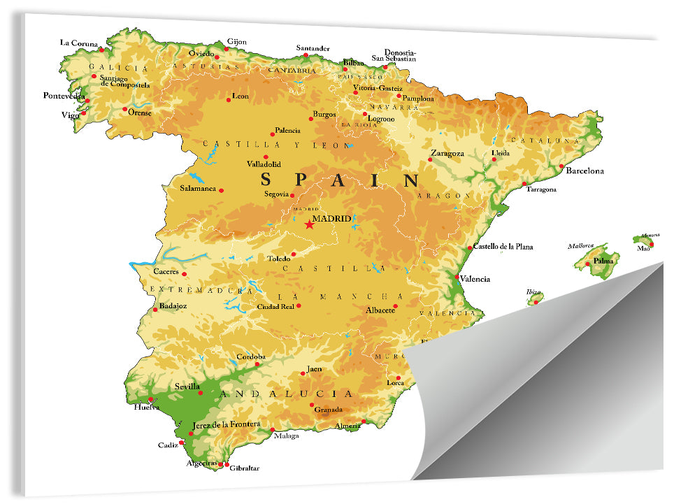Spain Topographic Relief Map Wall Art