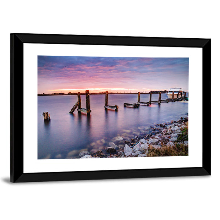 Bayou Lafourche Dock Sunrise Wall Art as a framed print