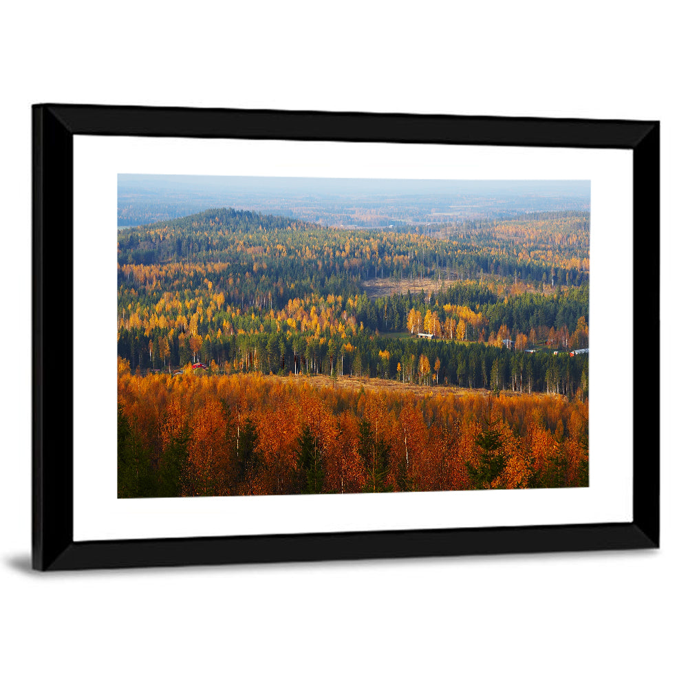 Finnish Autumn Landscape with Red-roofed House Wall Art
