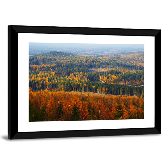 Finnish Autumn Landscape with Red-roofed House Wall Art as a framed print