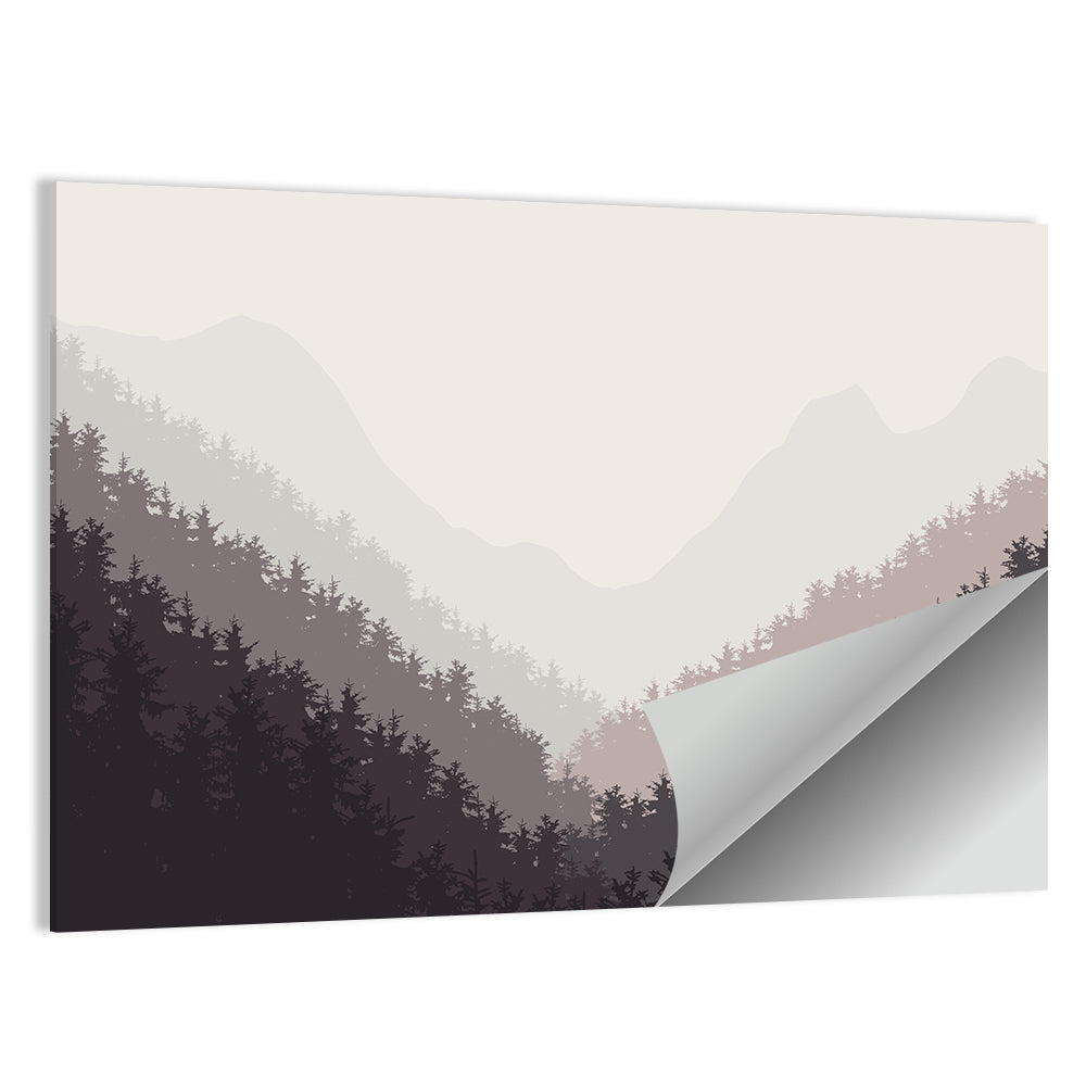 Misty Mountain Valley Illustration Wall Art