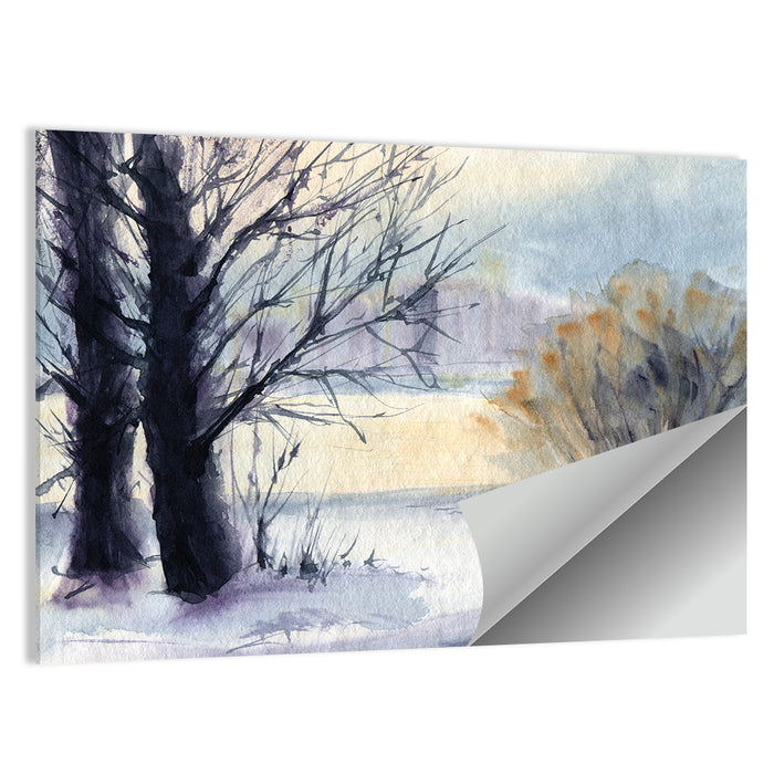 Bare Trees Winter Watercolor Wall Art as a poster print