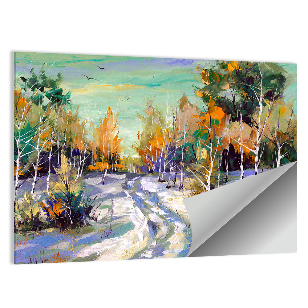 Winter Birch Forest Path Wall Art