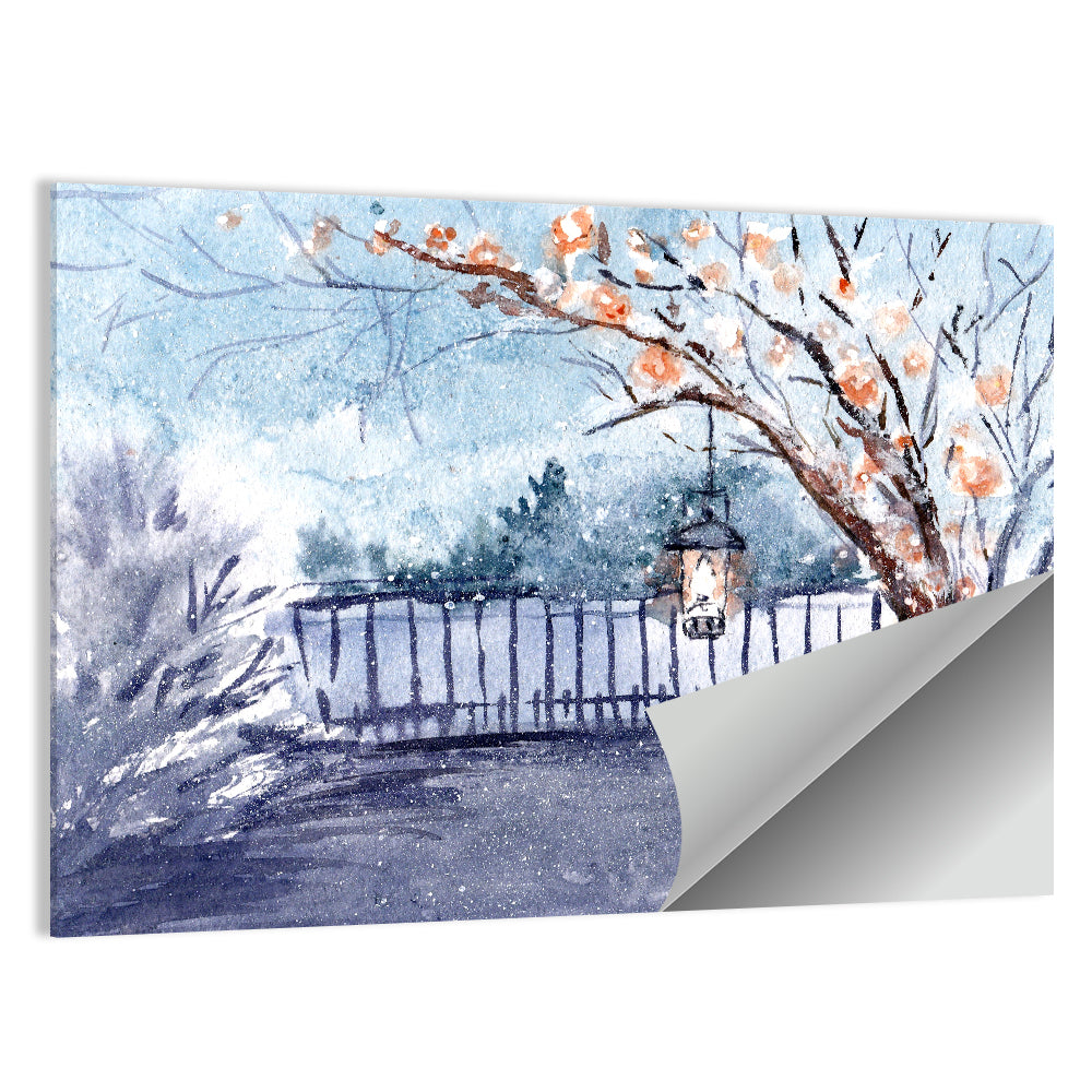 Countryside Winter Lantern Illustration Wall Art