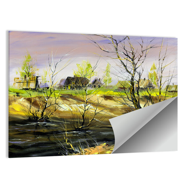 Riverside Summer Village Wall Art as a poster print