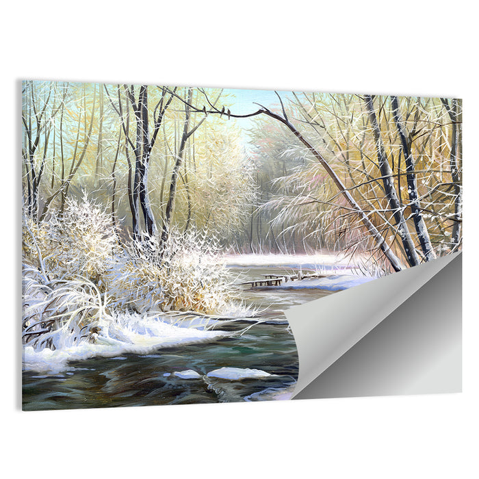 Frozen River with Perched Birds Wall Art as a poster print