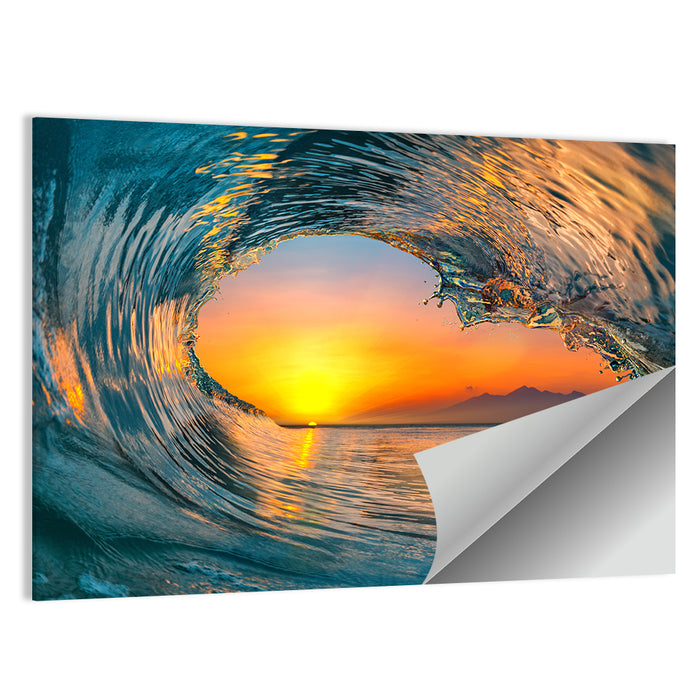Cresting Wave Tunnel at Sunset Wall Art as a poster print