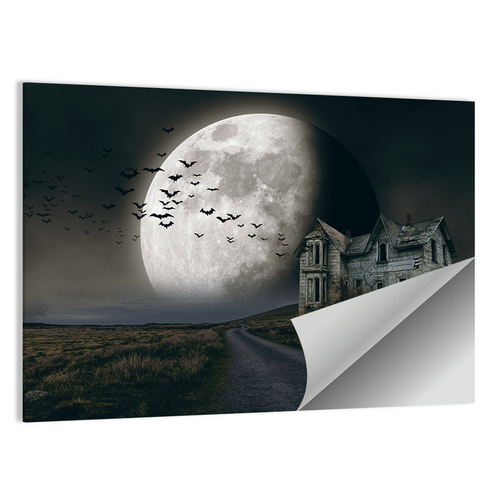 Haunted House Under Full Moon Wall Art as a poster print