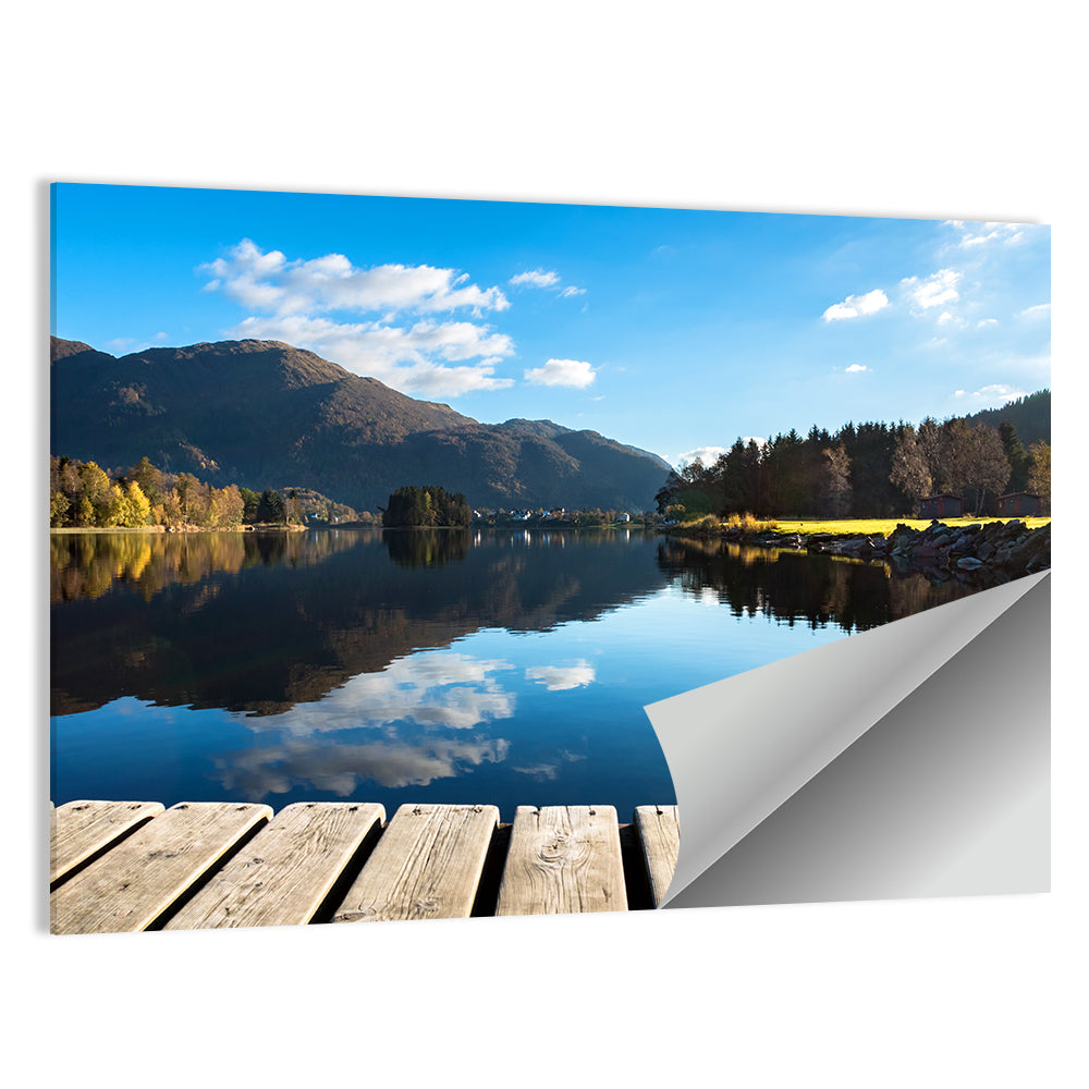 Mountain Lake Boardwalk Reflection Wall Art, poster print, landscape