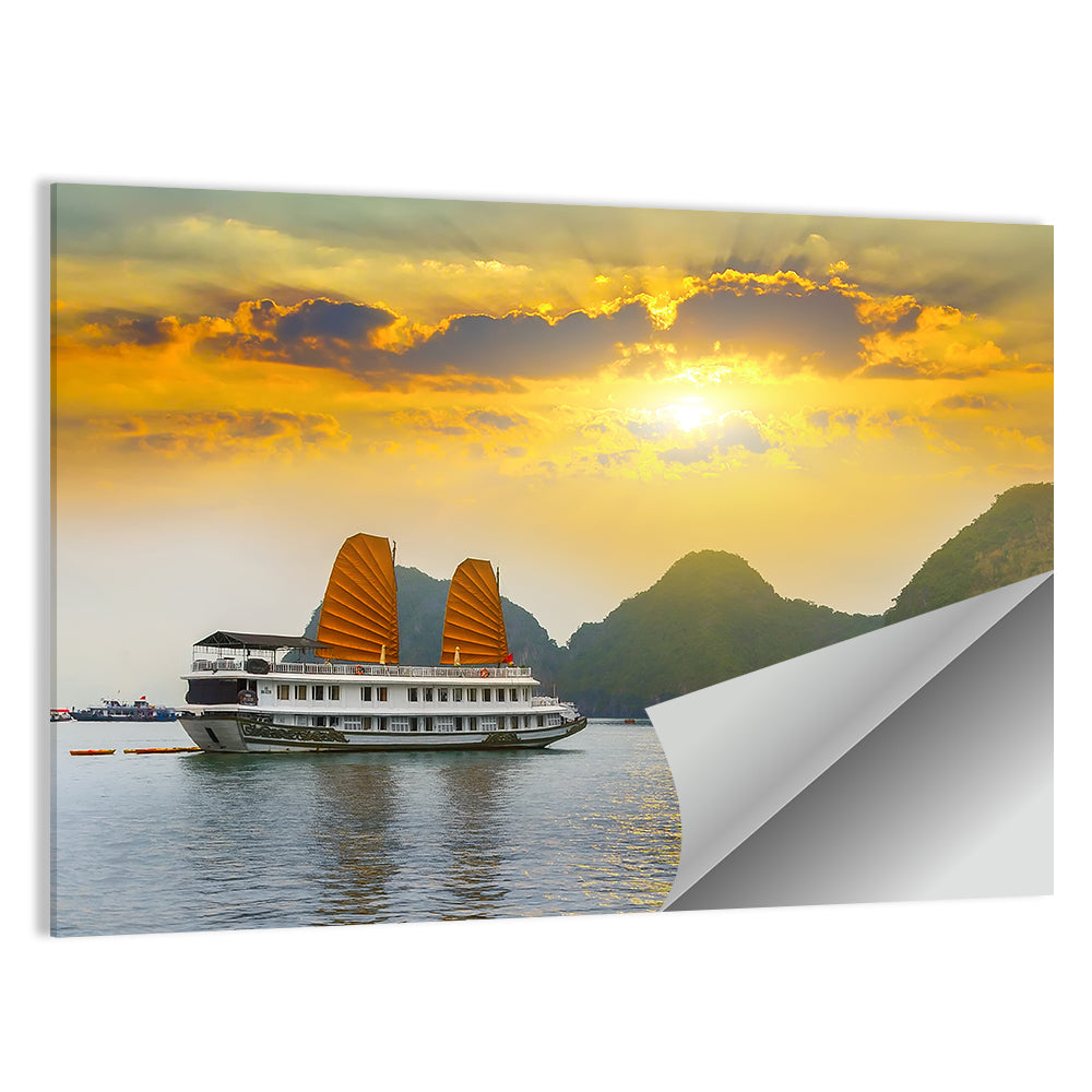 Ha Long Bay Sunset with Orange Sails Wall Art