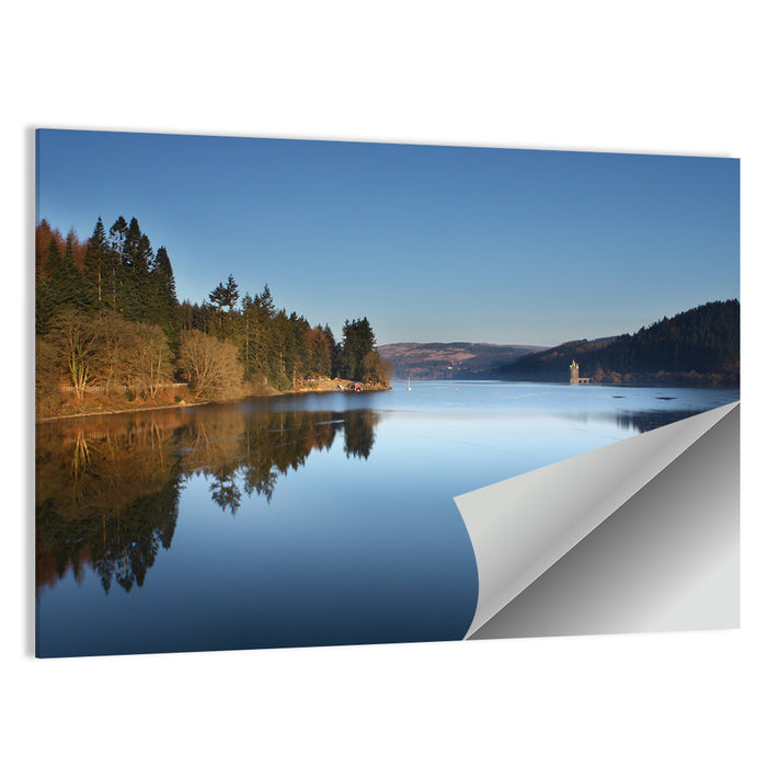 Lake Vyrnwy Golden Hour Reflection Wall Art as a poster print