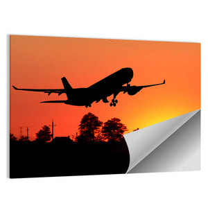 Airplane Taking Off at Sunset Wall Art