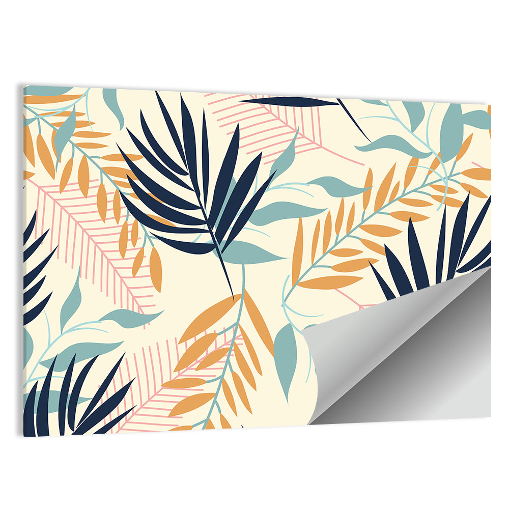 Cream and Navy Summer Leaves Pattern Wall Art