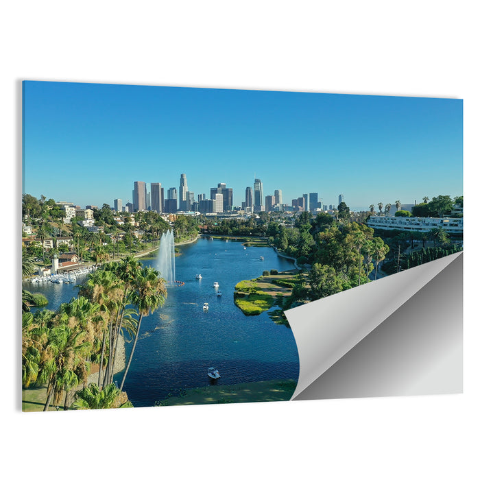 Echo Park Fountain and Downtown Skyline Wall Art as a poster print