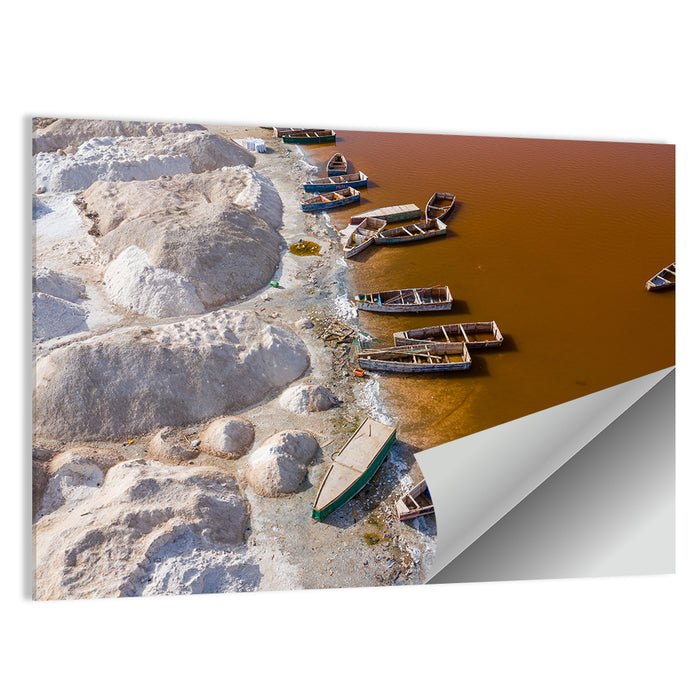 Lac Rose Boats and Salt Mounds Wall Art as a poster print