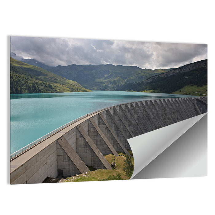 Curved Dam on Turquoise Lake Wall Art as a poster print