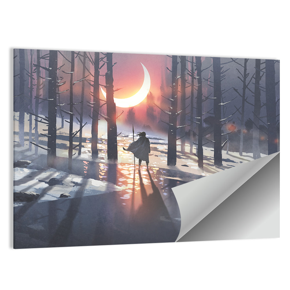 Lone Traveler in Winter Forest Wall Art