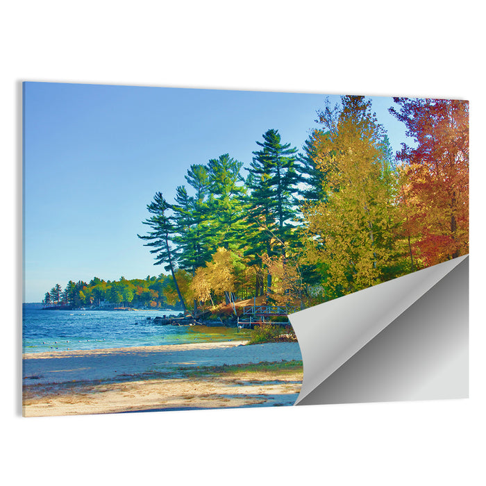 Sebago Lake Pier in Autumn Wall Art as a poster print