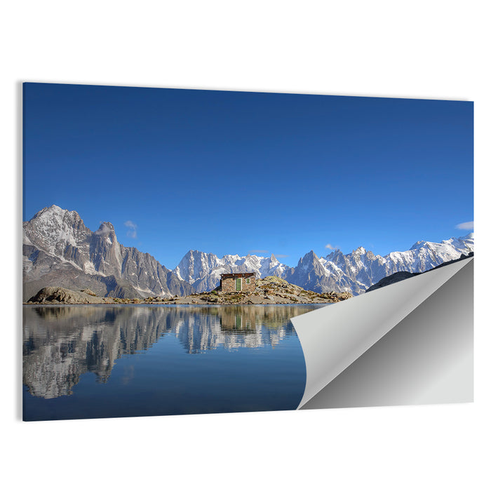 Stone Cabin on Mountain Lake Wall Art as a poster print