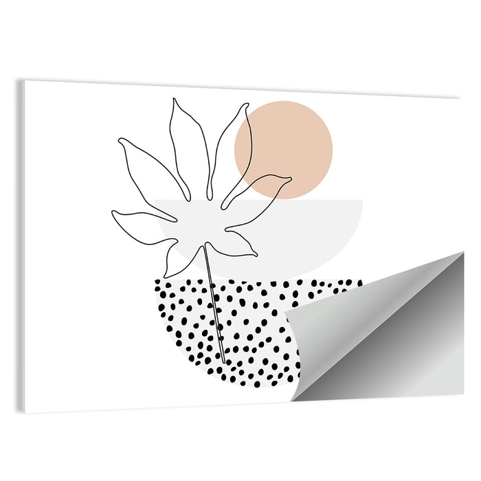 Palm Leaf with Peach Circle Illustration Wall Art as a poster print