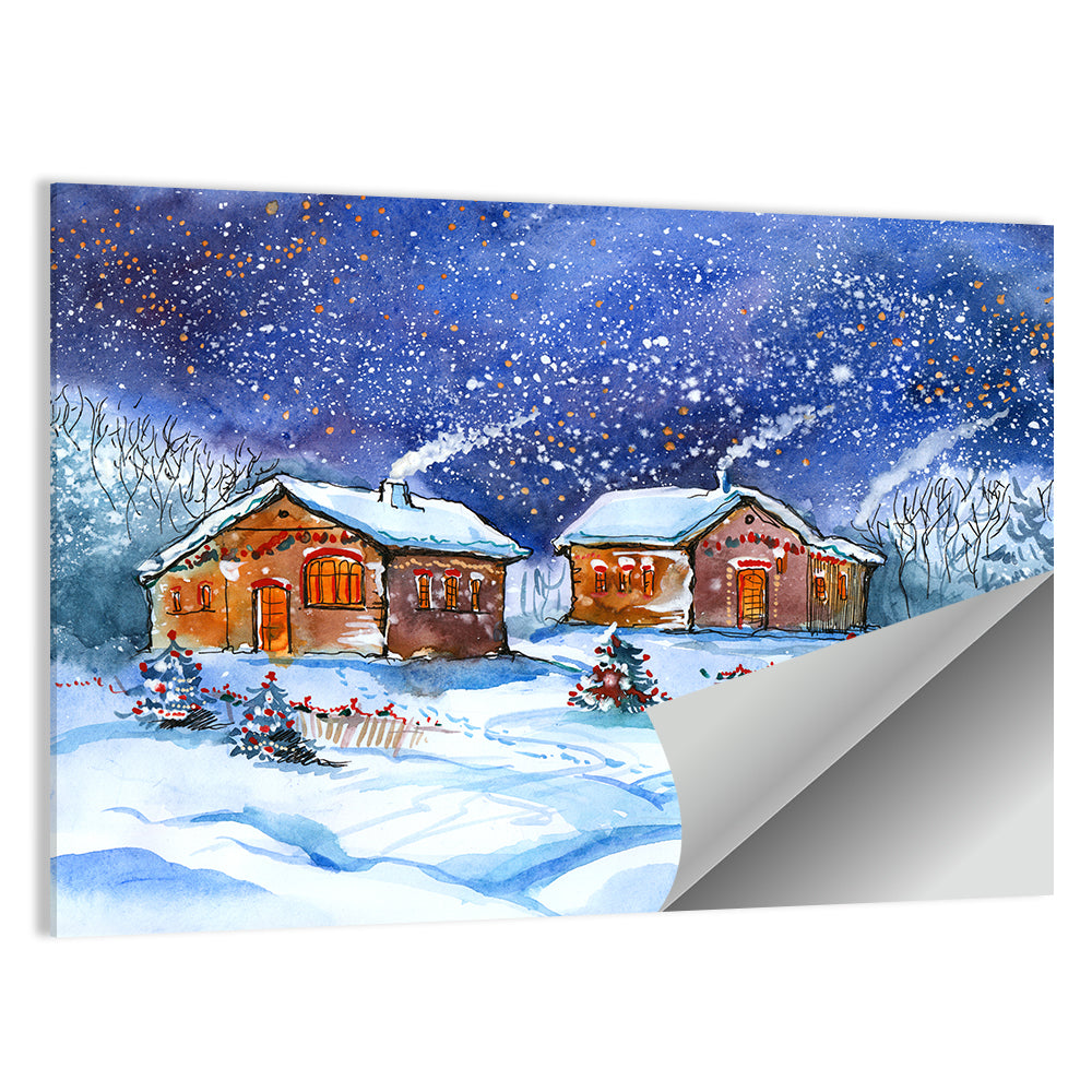 Starry Winter Village Wall Art