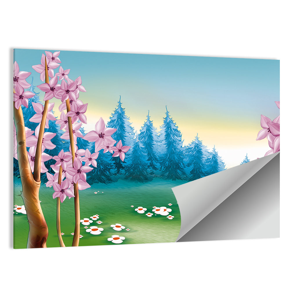 Spring Meadow Forest Illustration Wall Art