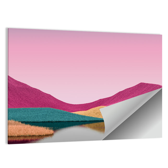 Surreal Magenta Mountain Lake Wall Art as a poster print
