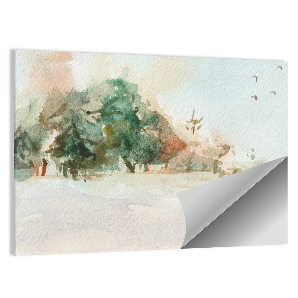 Winter Forest Watercolor Landscape Wall Art