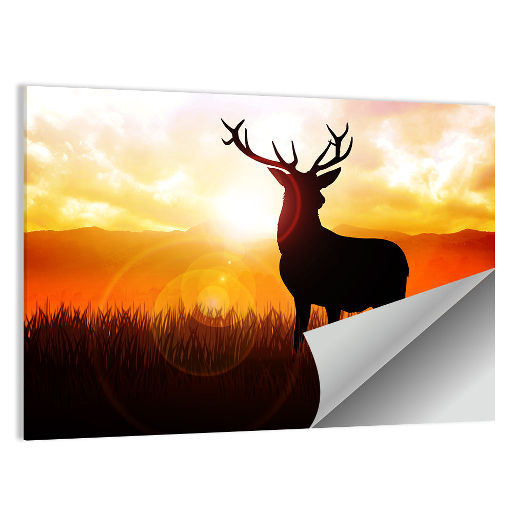 Golden Hour Deer Silhouette Wall Art
